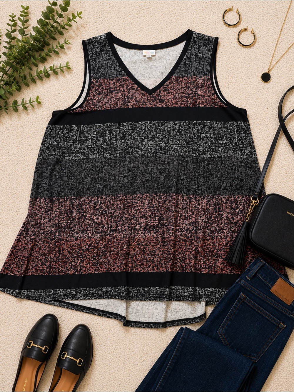 LuLaRoe Perfect Tank 2XL Black Dusty Pink Heathered Swing Tank Top - Picture 1 of 3